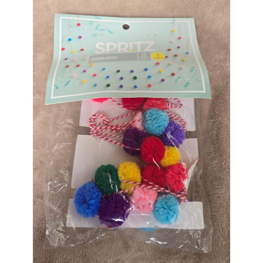Spritz Pom Pom Garland 3 Count Multicolored 72 Inch Birthday Party Decor New
